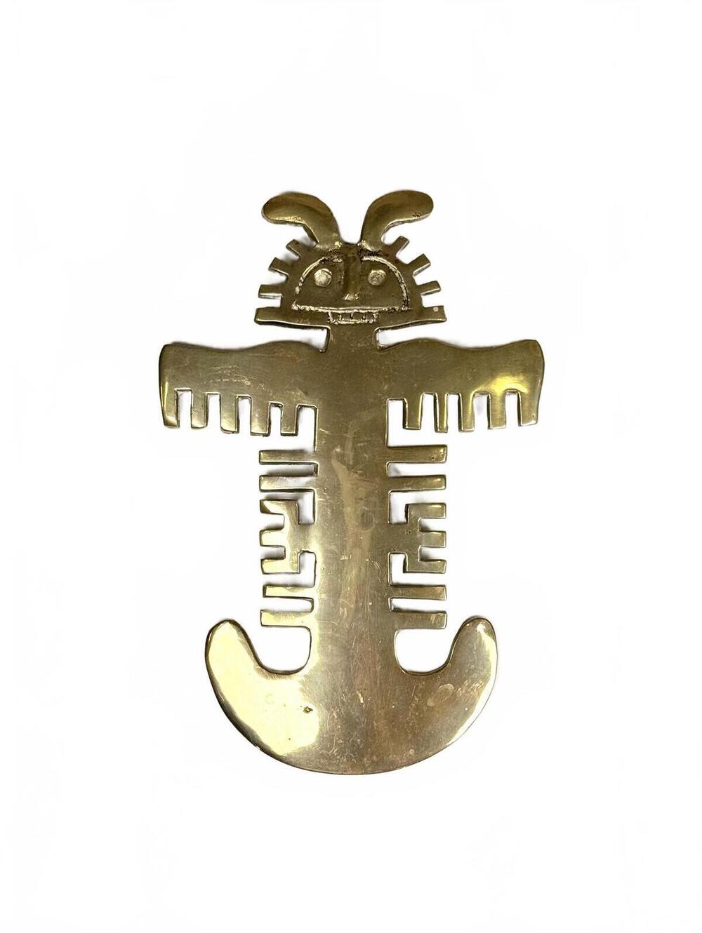 Vintage Brass Figure Pre-Columbian Ceremonial Knife Wall Decor Pendant Hanging